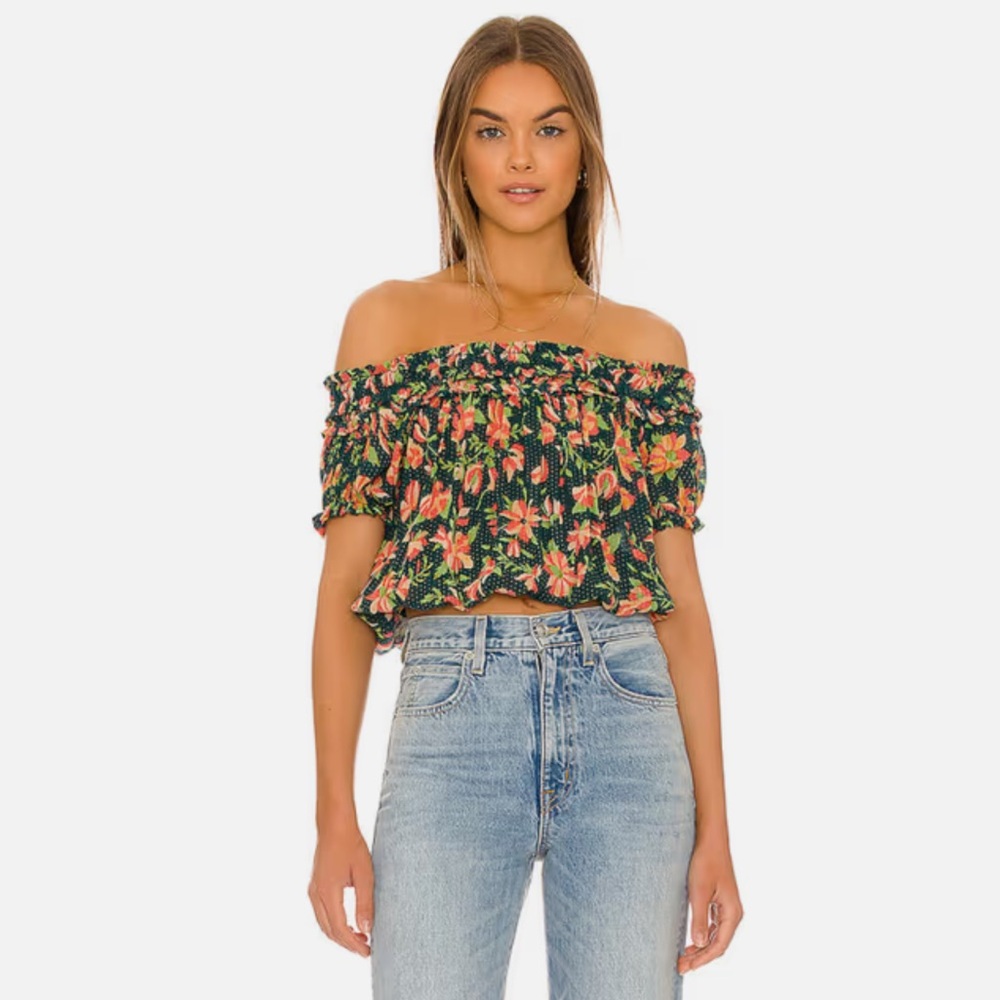 🆕FREE PEOPLE SUKI TOP OFF SHOULDER FLORAL GARDEN COMBO (Sz S )